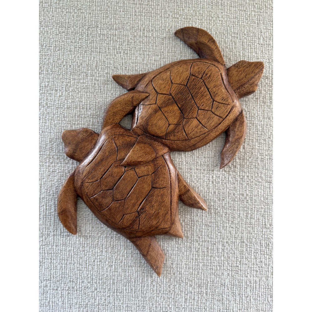SEA TURTLES Wood‎ Hand Carved Ocean Sand Island Tropical Wall Art Plaque